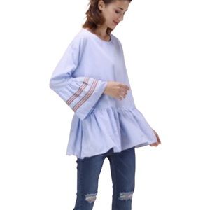 ChicWish Blue Stripe Leisure Top with Bell Sleeve size Small